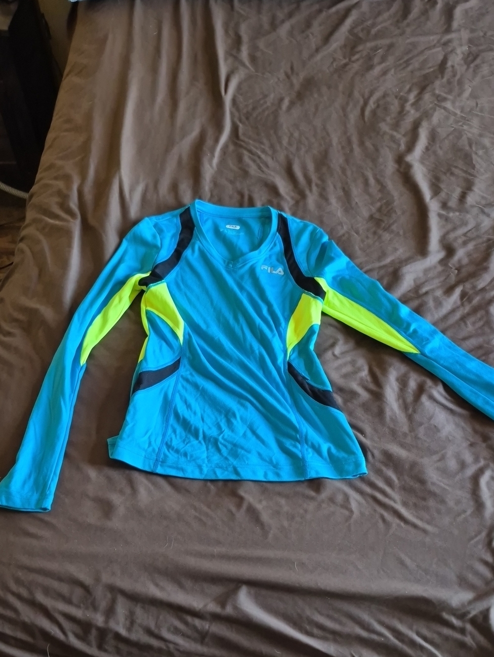 FILA Women's Long Sleeve Athletic Top - Turquoise with Neon Yellow Accents